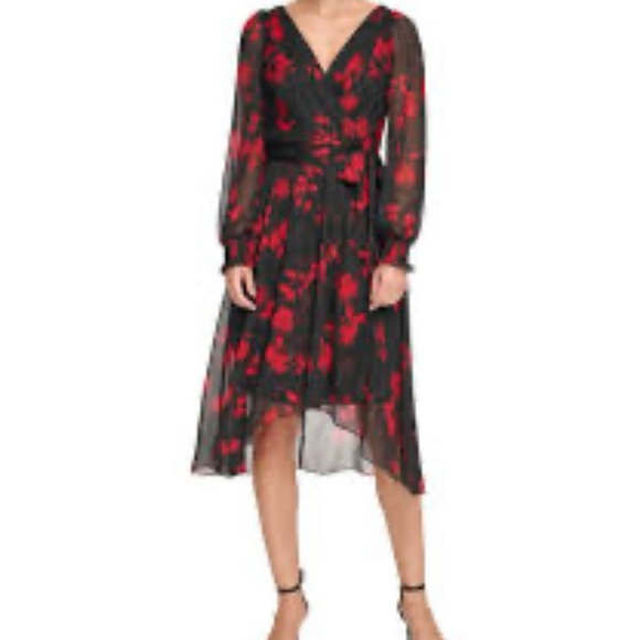Dkny Dresses & Skirts - DKNY Floral Black and Red Dress